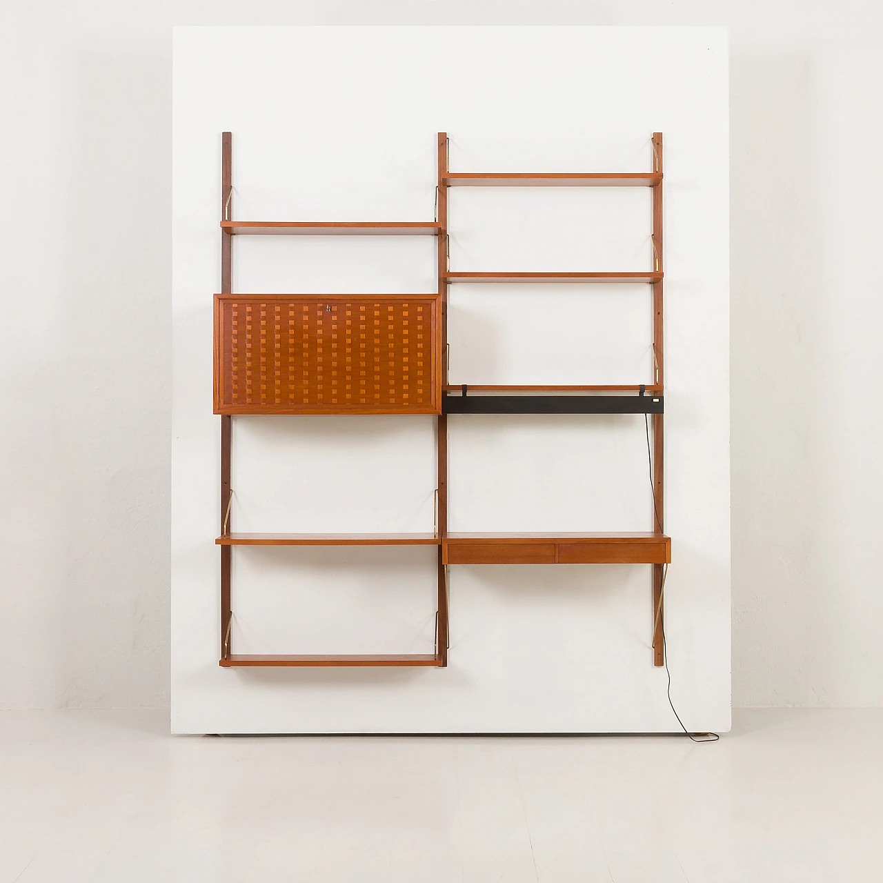 Teak wall unit with desk and lamp by P. Cadovius for Cado, 1960s 10