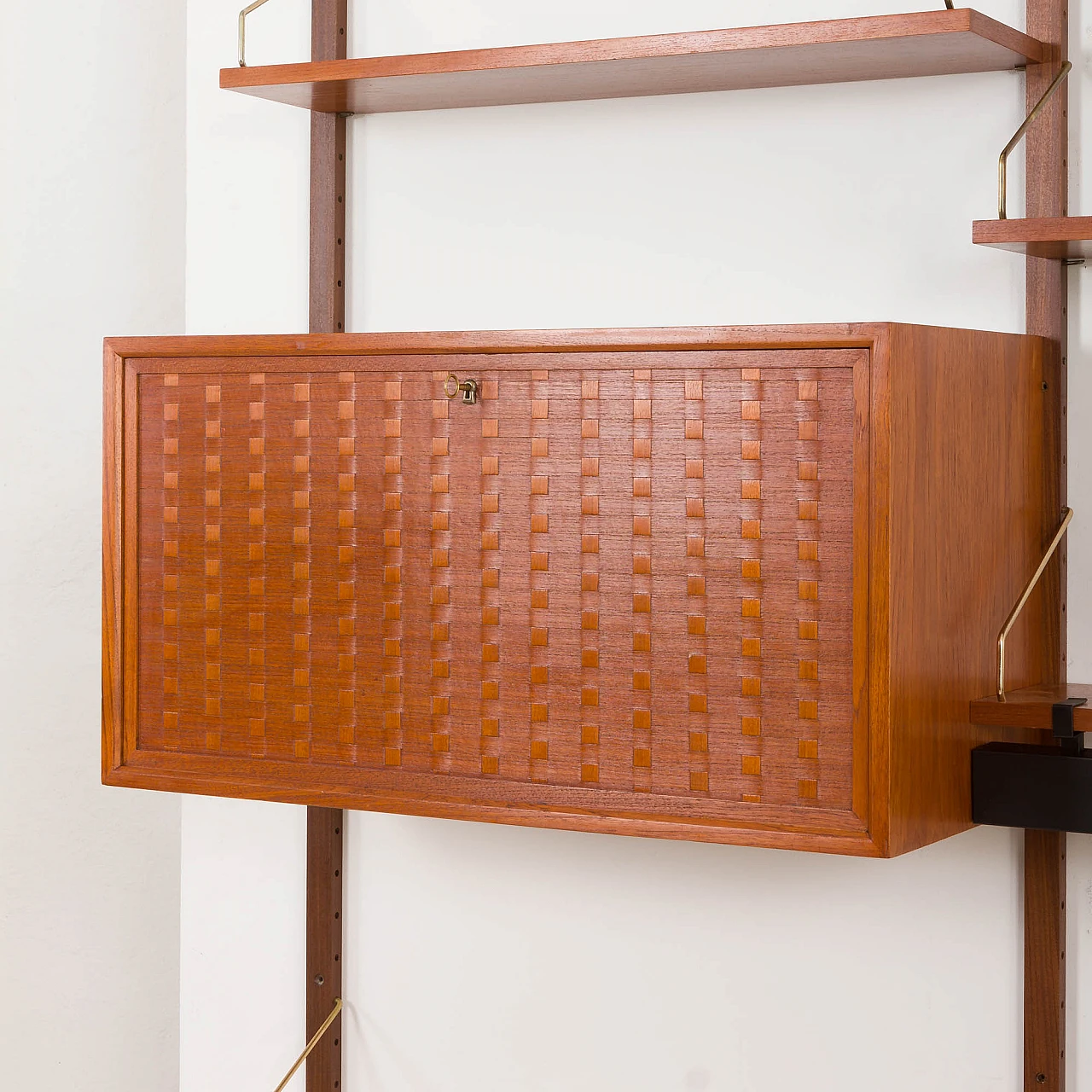 Teak wall unit with desk and lamp by P. Cadovius for Cado, 1960s 11