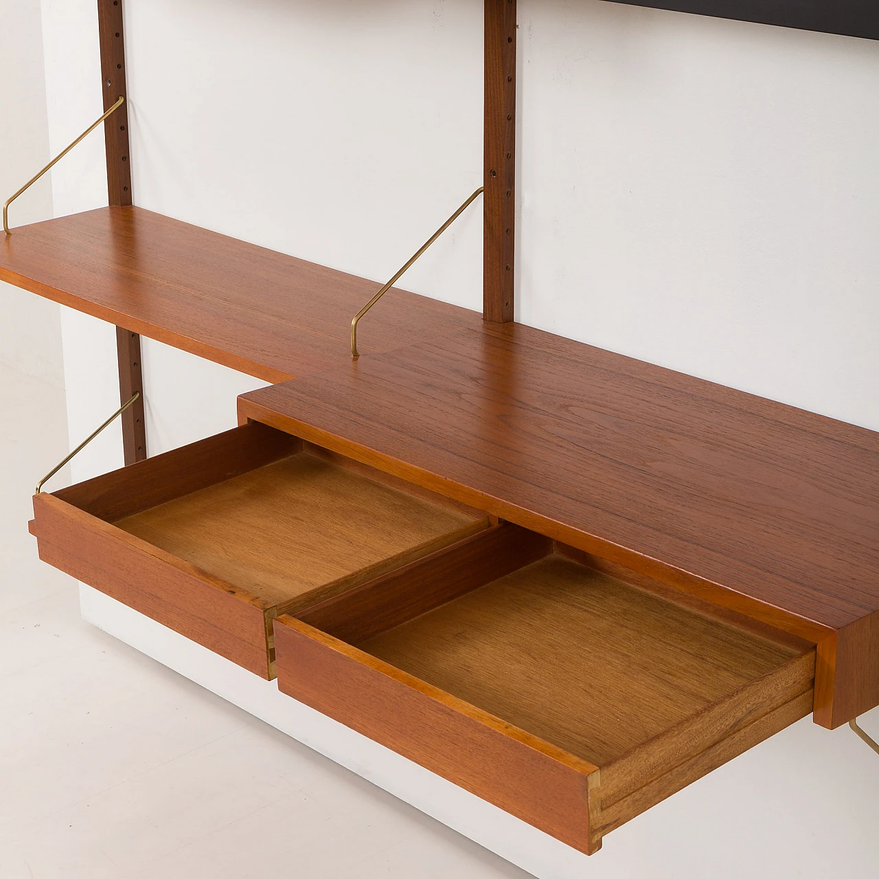 Teak wall unit with desk and lamp by P. Cadovius for Cado, 1960s 13