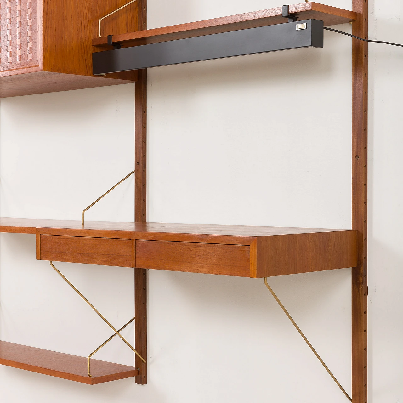 Teak wall unit with desk and lamp by P. Cadovius for Cado, 1960s 21