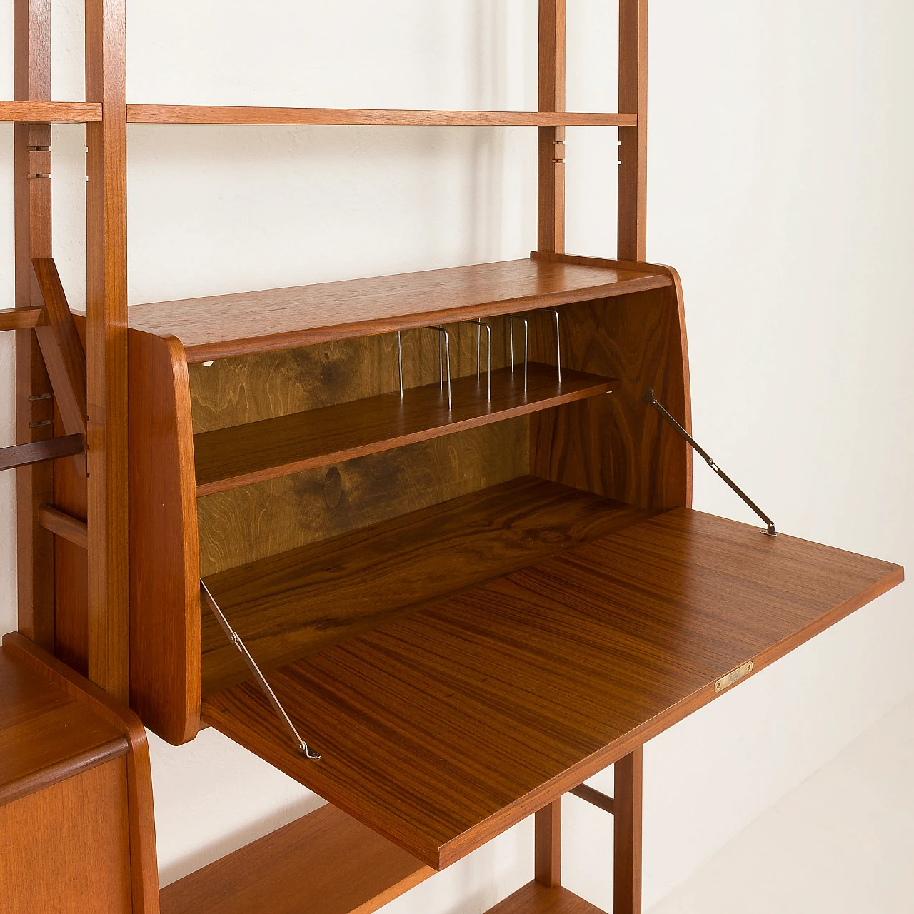 Scandinavian free standing two bay teak wall unit, 1960s 17