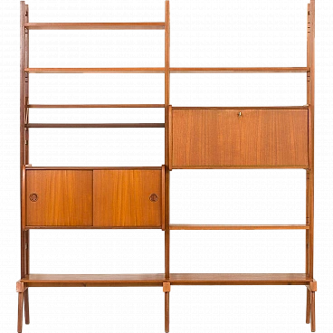 Scandinavian free standing two bay teak wall unit, 1960s