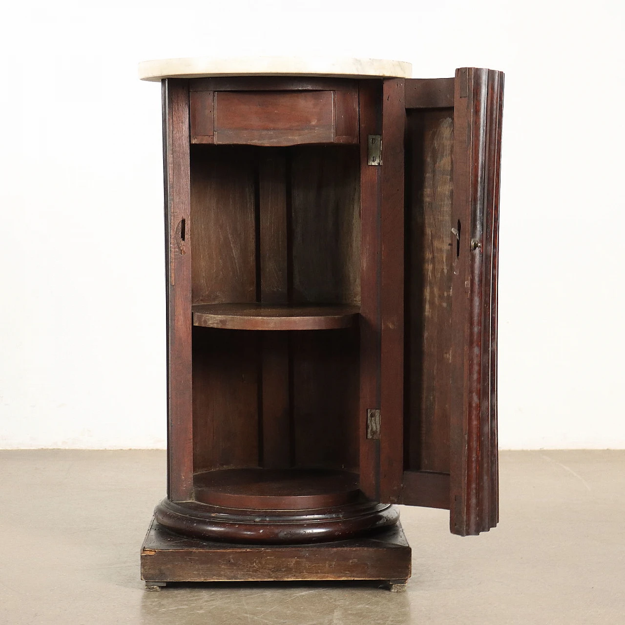 Empire column bedside table in walnut with marble top, 19th century 3