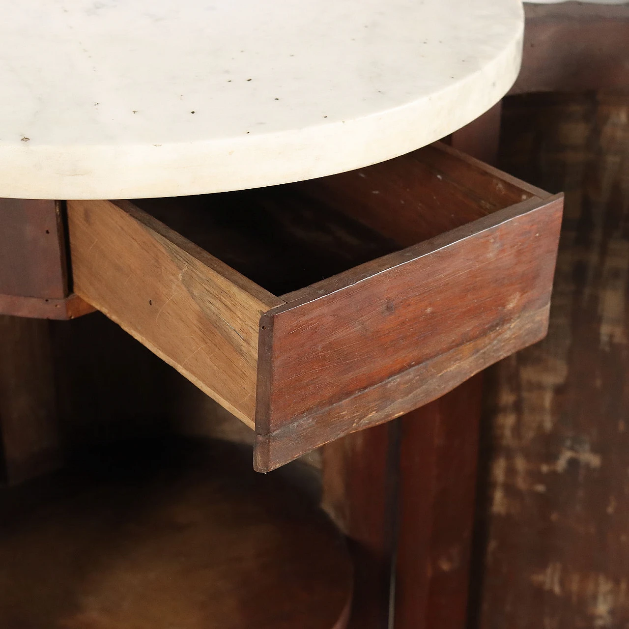 Empire column bedside table in walnut with marble top, 19th century 4