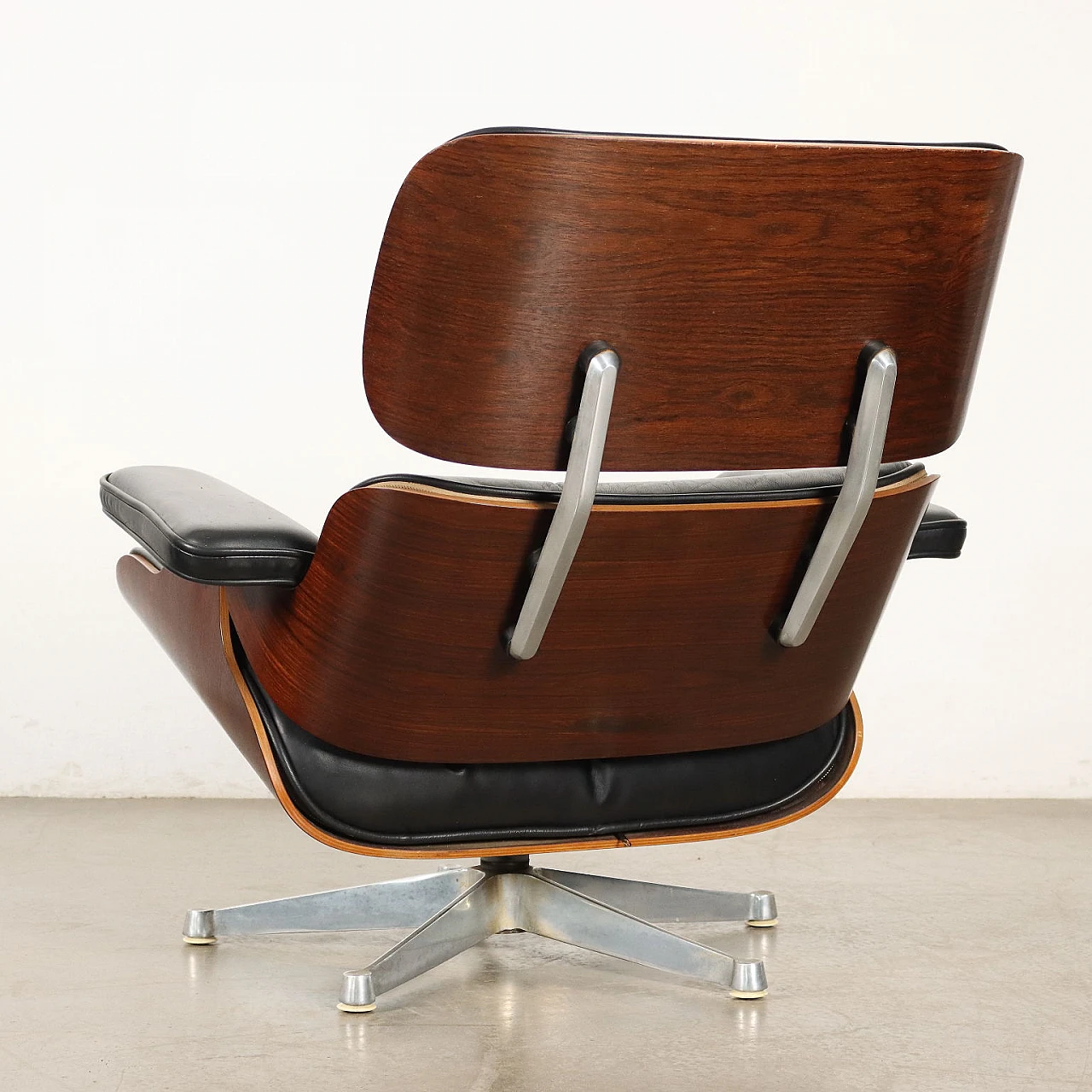 Swivel armchair with footrest in leather in Charles Eames style, 1980s 10