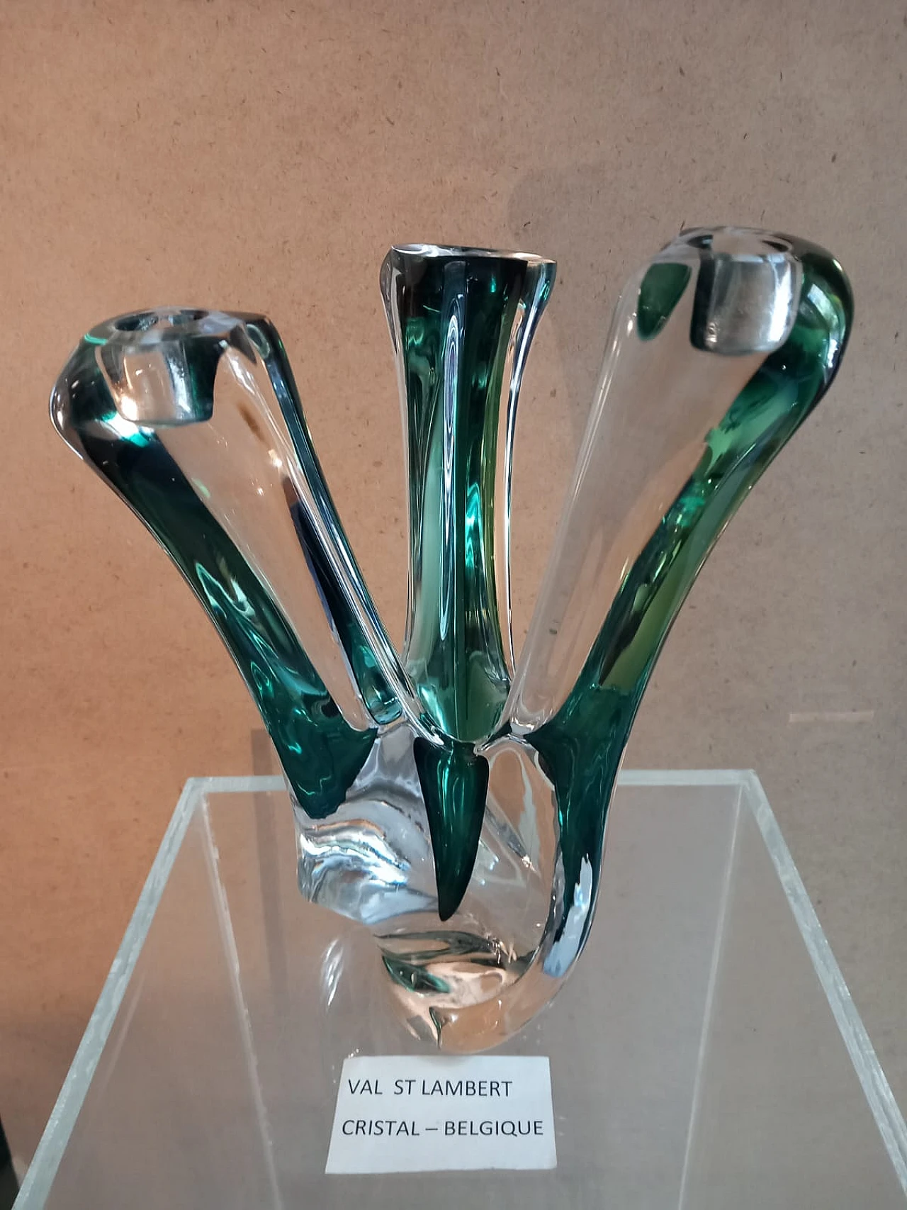 Three-flame crystal candle holder by Val Saint-Lambert, 1960s 1