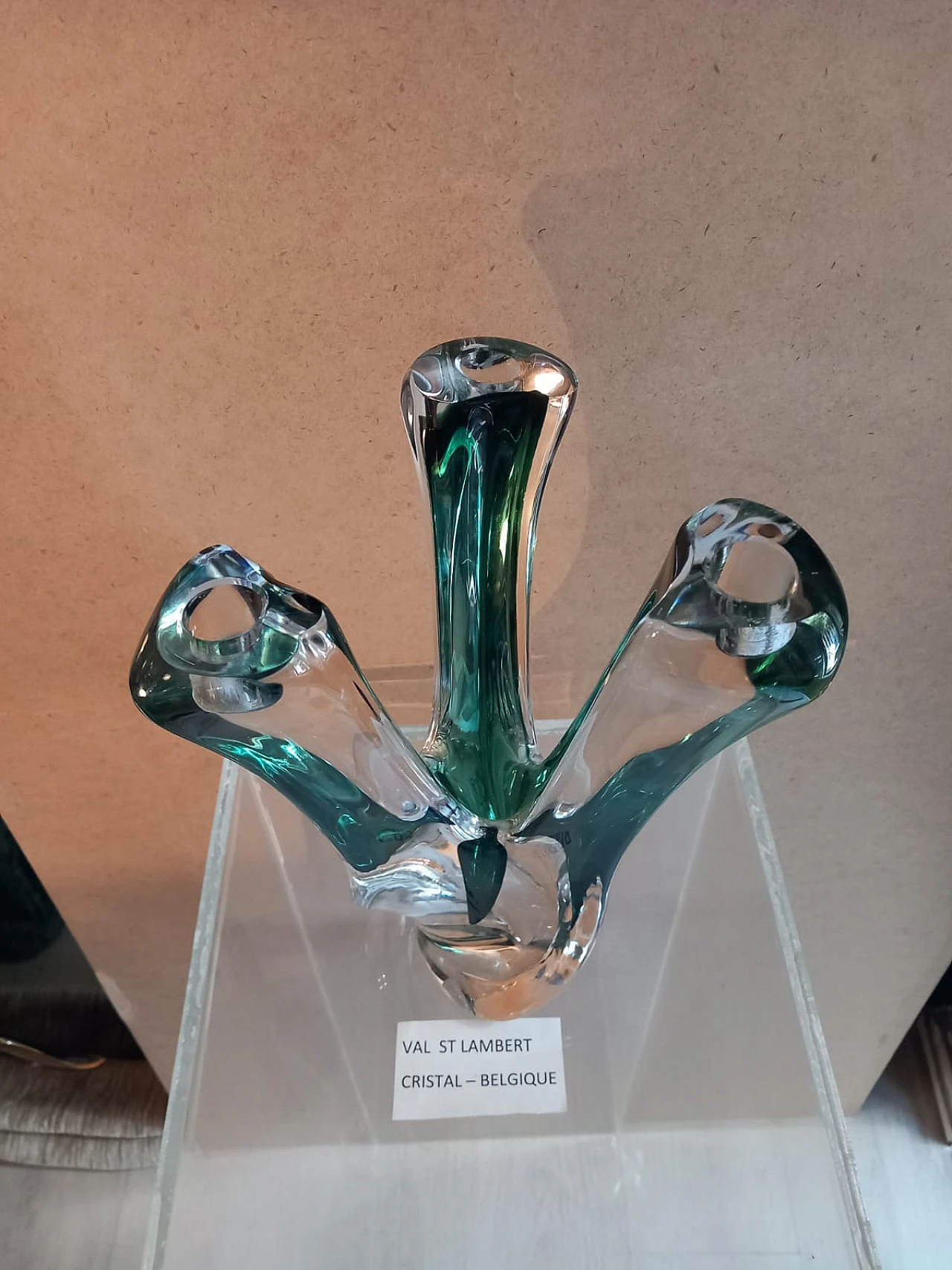 Three-flame crystal candle holder by Val Saint-Lambert, 1960s 2