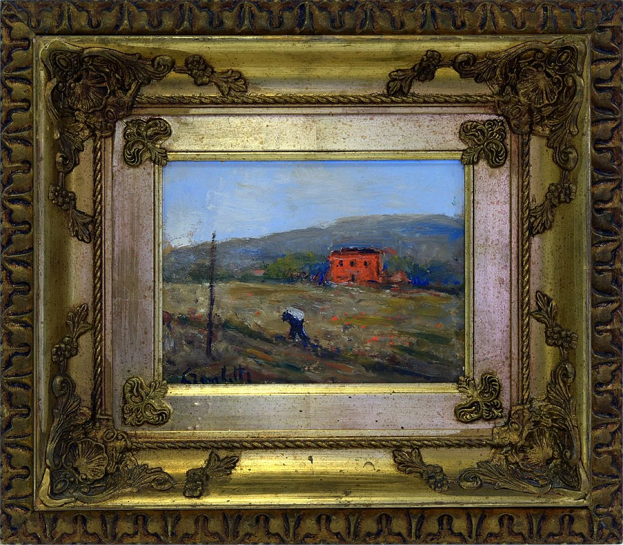 Gaetano Bocchetti, Rural Landscape, oil on panel, 1970s 1