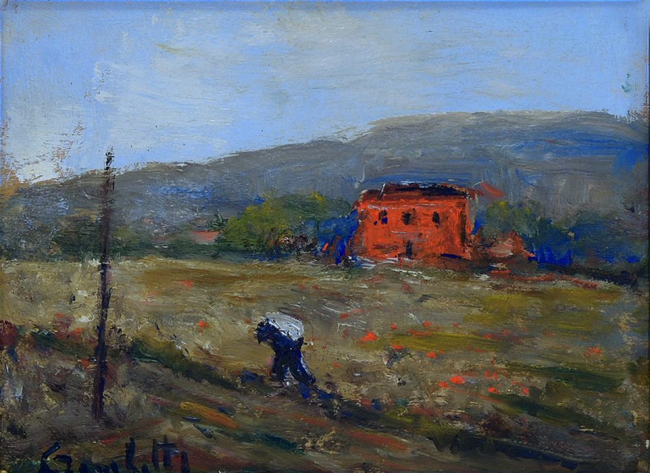 Gaetano Bocchetti, Rural Landscape, oil on panel, 1970s 2