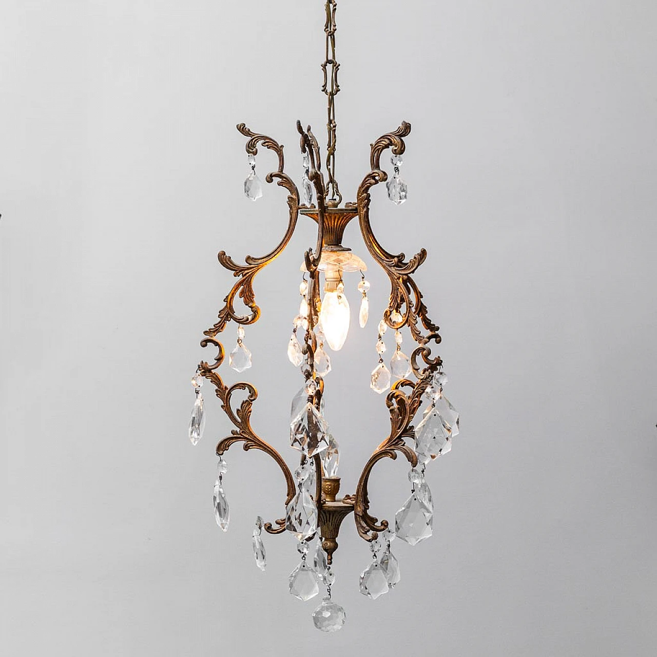 Art Nouveau metal and glass chandelier, 1940s 1