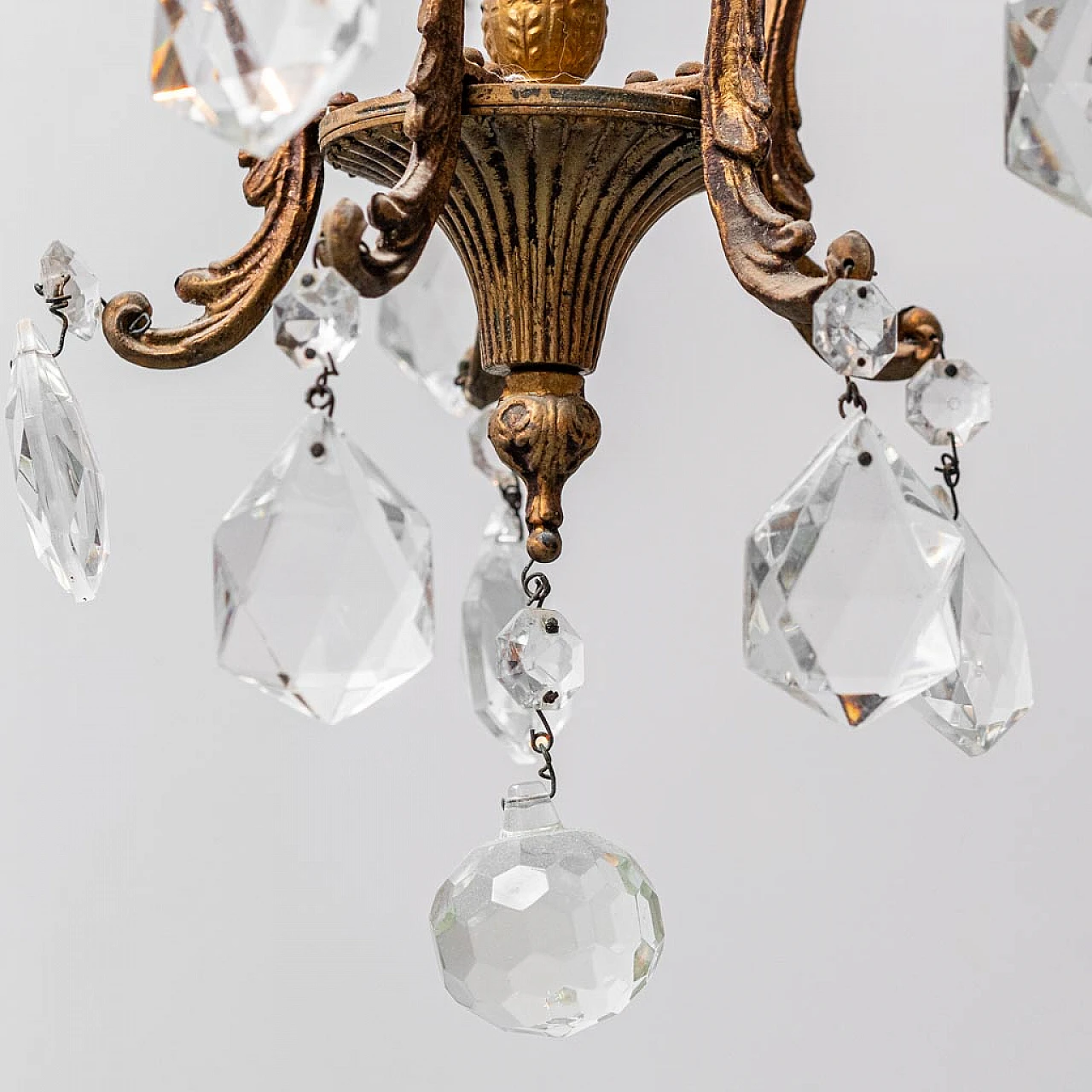 Art Nouveau metal and glass chandelier, 1940s 4