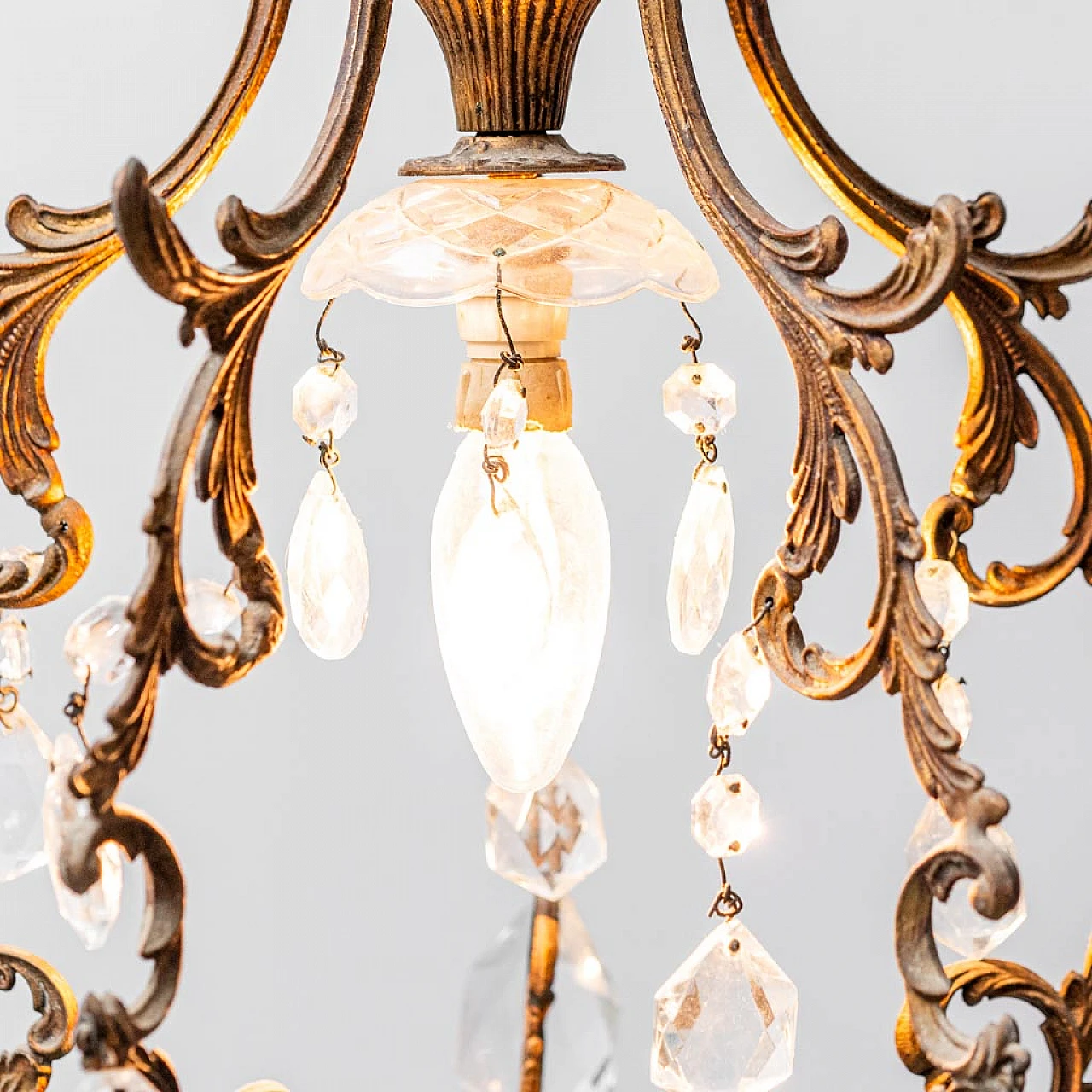 Art Nouveau metal and glass chandelier, 1940s 5