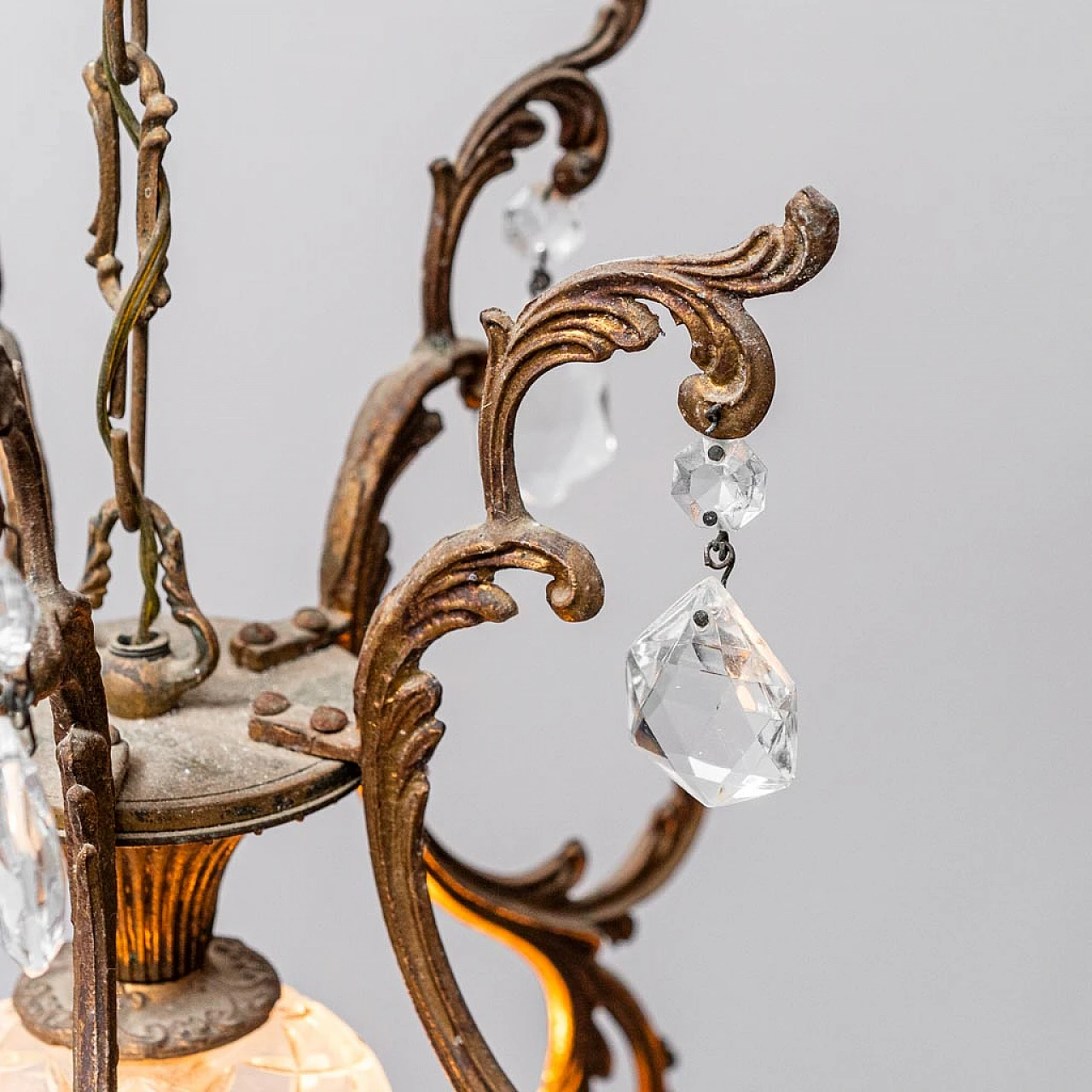 Art Nouveau metal and glass chandelier, 1940s 6