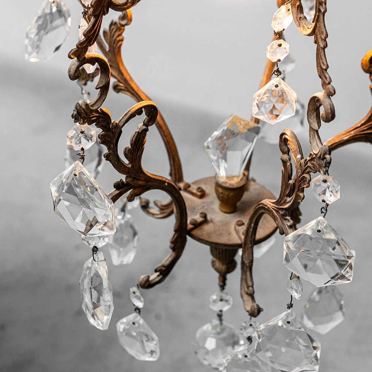 Art Nouveau metal and glass chandelier, 1940s 7