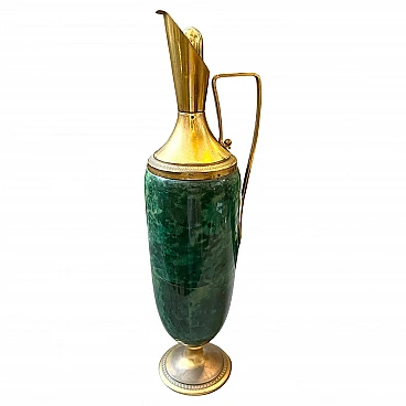 Thermos flask in green goatskin and brass by Aldo Tura, 1950s