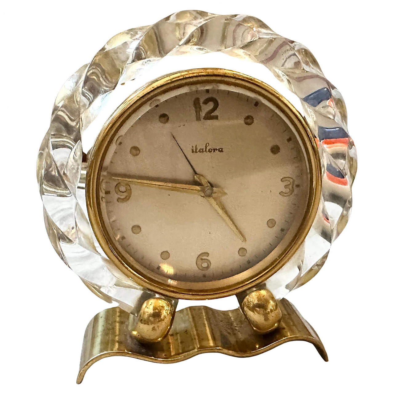 Brass and transparent lucite table alarm clock by Italora, 1950s 1