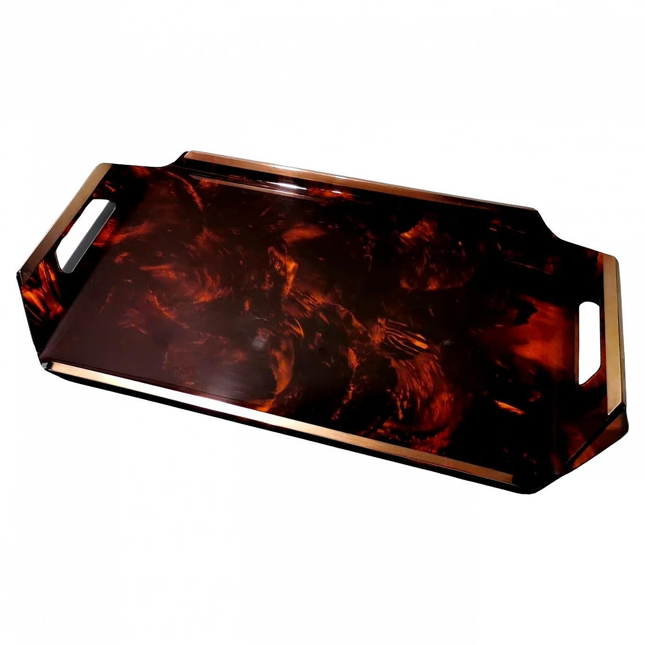 Brass and tortoiseshell plexiglass tray, 1980s 1