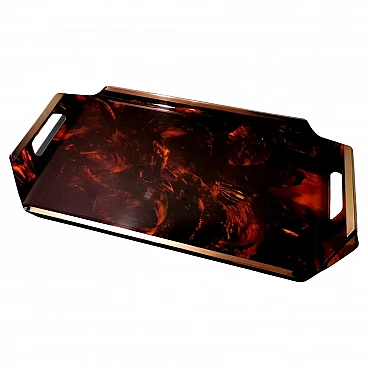 Brass and tortoiseshell plexiglass tray, 1980s