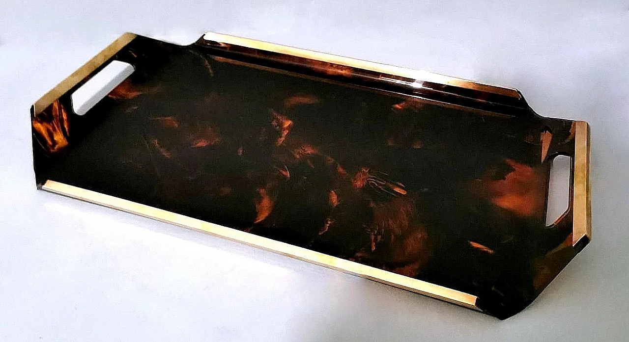 Brass and tortoiseshell plexiglass tray, 1980s 4