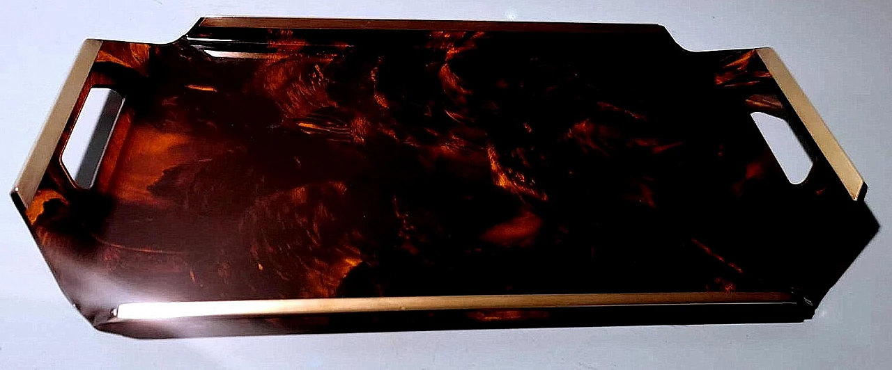 Brass and tortoiseshell plexiglass tray, 1980s 6