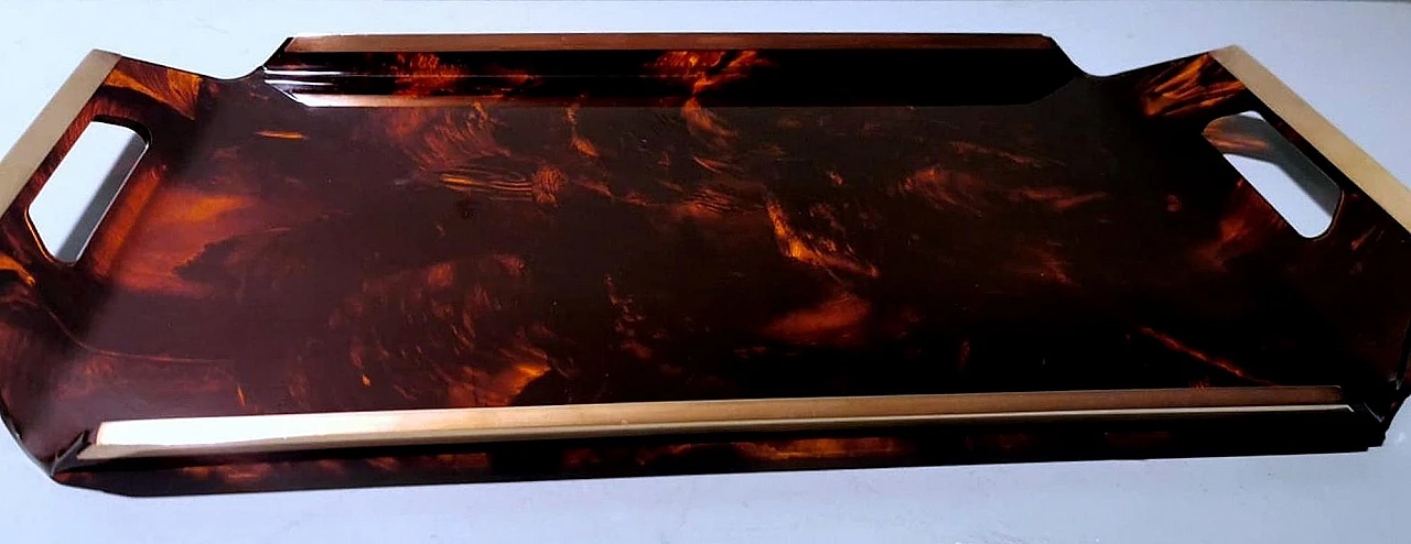 Brass and tortoiseshell plexiglass tray, 1980s 8