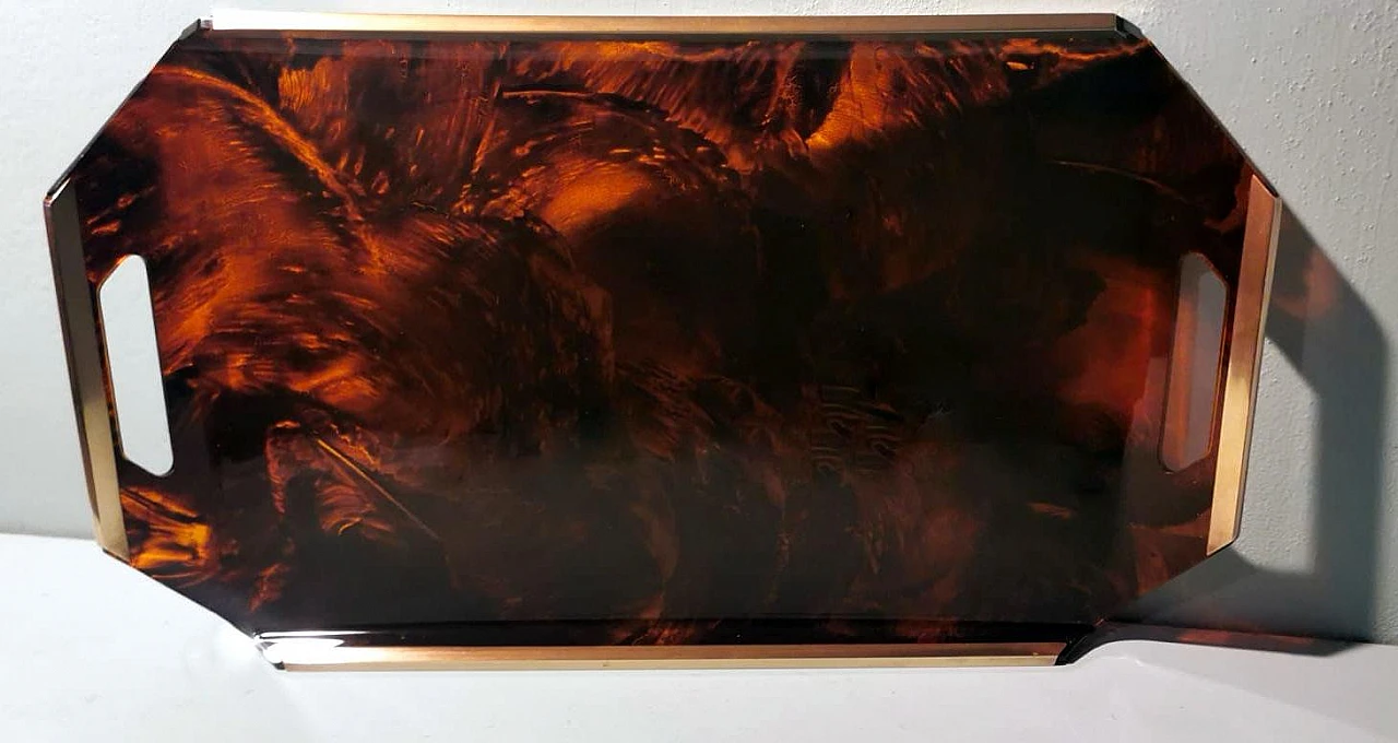 Brass and tortoiseshell plexiglass tray, 1980s 15