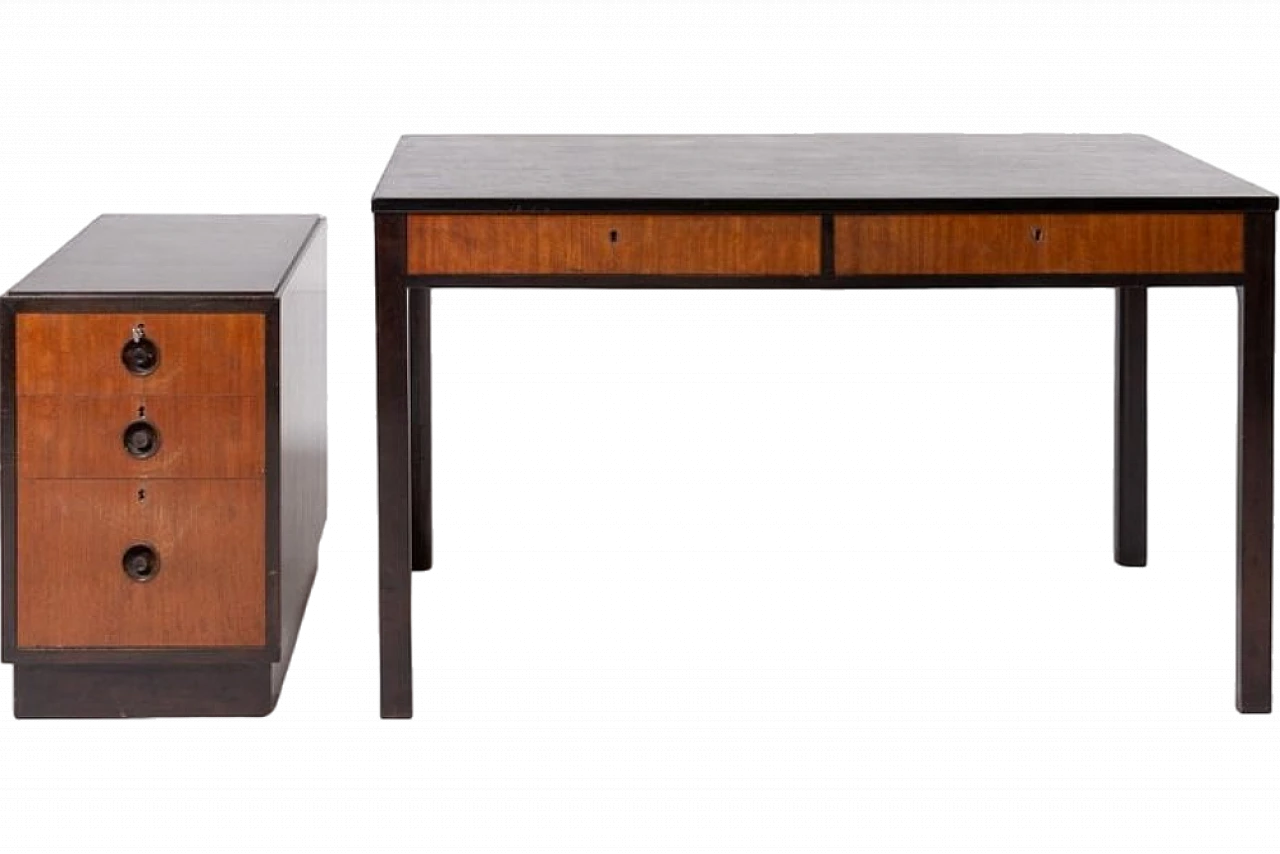 Scandinavian desk with drawers unit in walnut veneer, 1960s 14