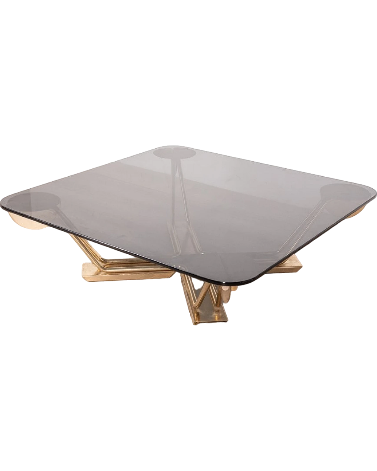 Square coffee table in brass and smoked glass top, 1960s 8