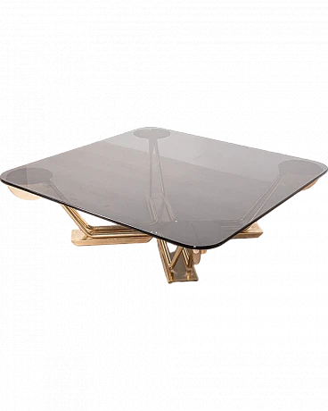 Square coffee table in brass and smoked glass top, 1960s