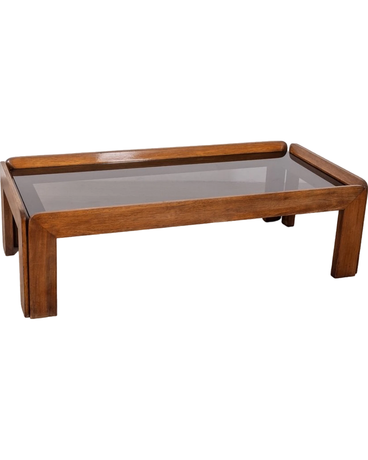 Rectangular coffee table in walnut and glass by A. & T. Scarpa, 1970s 9