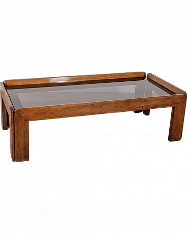 Rectangular coffee table in walnut and glass by A. & T. Scarpa, 1970s