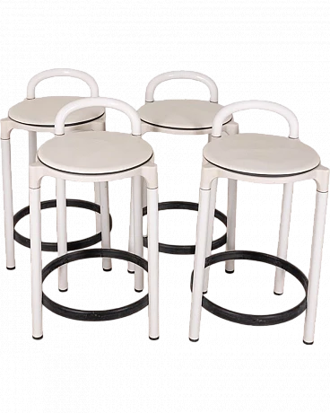 4 Polo stools in leather & metal by C. Ferrieri for Kartell, 1970s