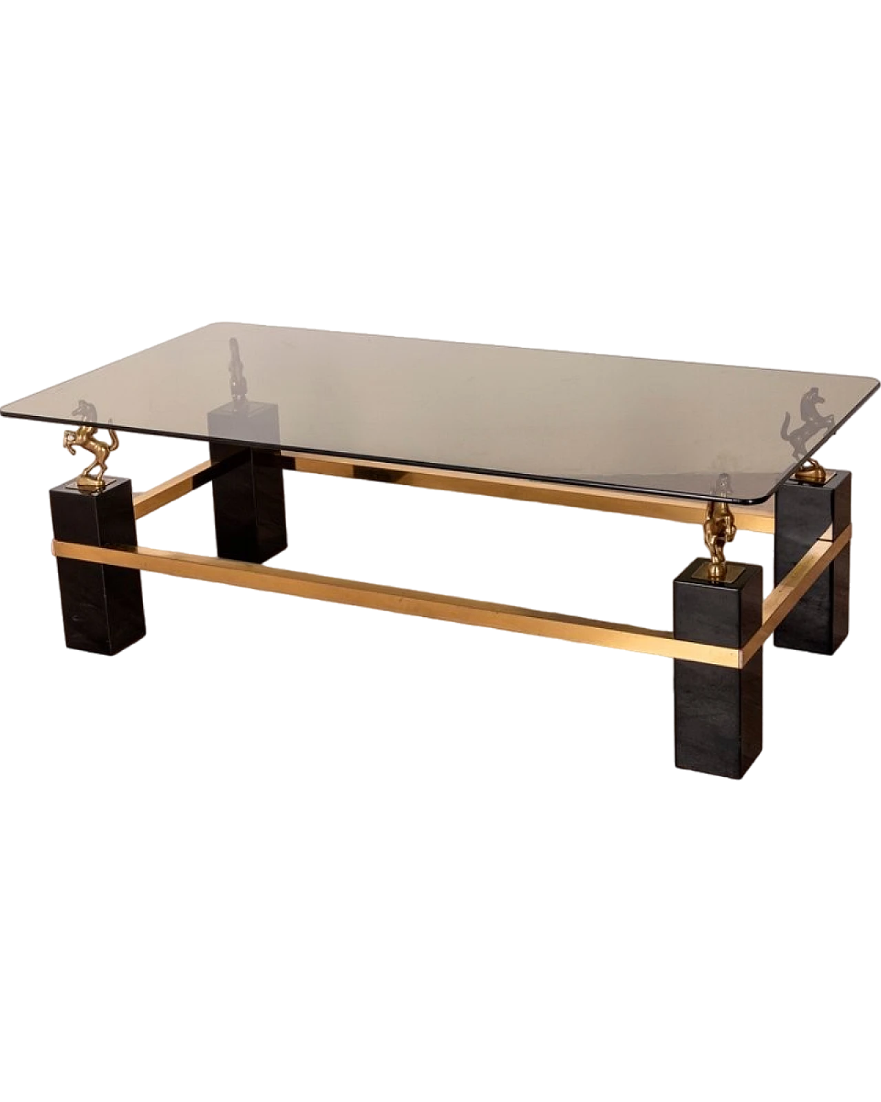 Glass and brass coffee table with horses by Maison Charles, 1970s 7