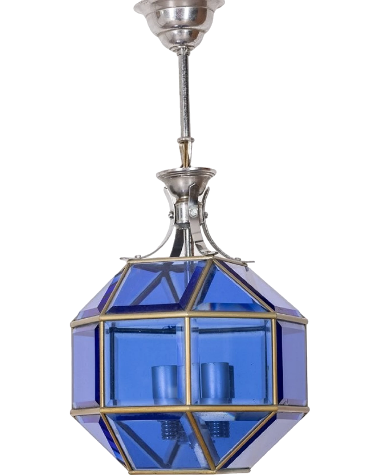 Lampadario in vetro blu, anni '60 7