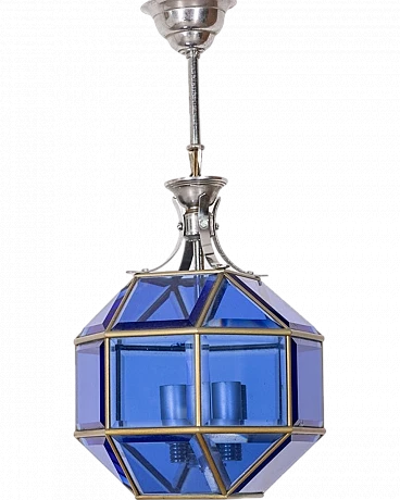 Lampadario in vetro blu, anni '60