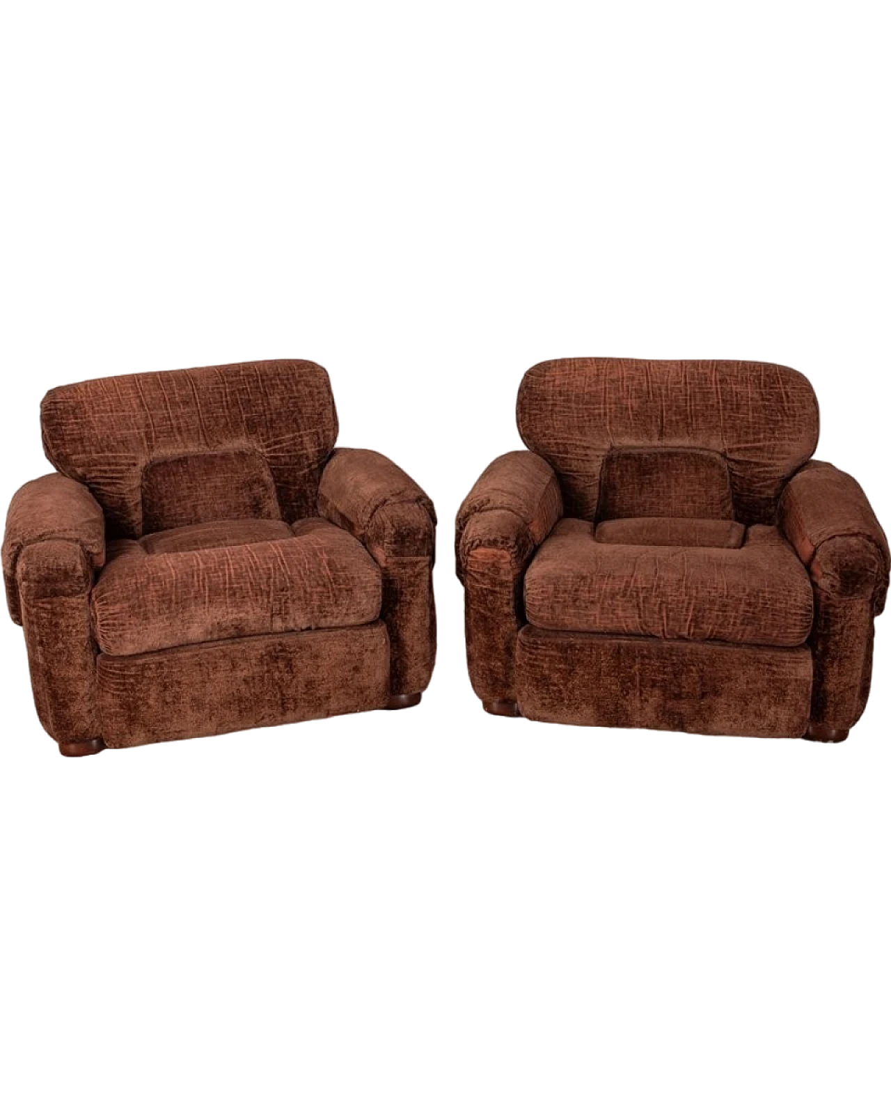 Pair of brown velvet armchairs, 1960s 9