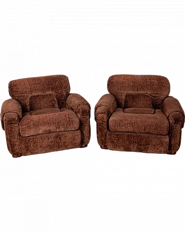 Pair of brown velvet armchairs, 1960s