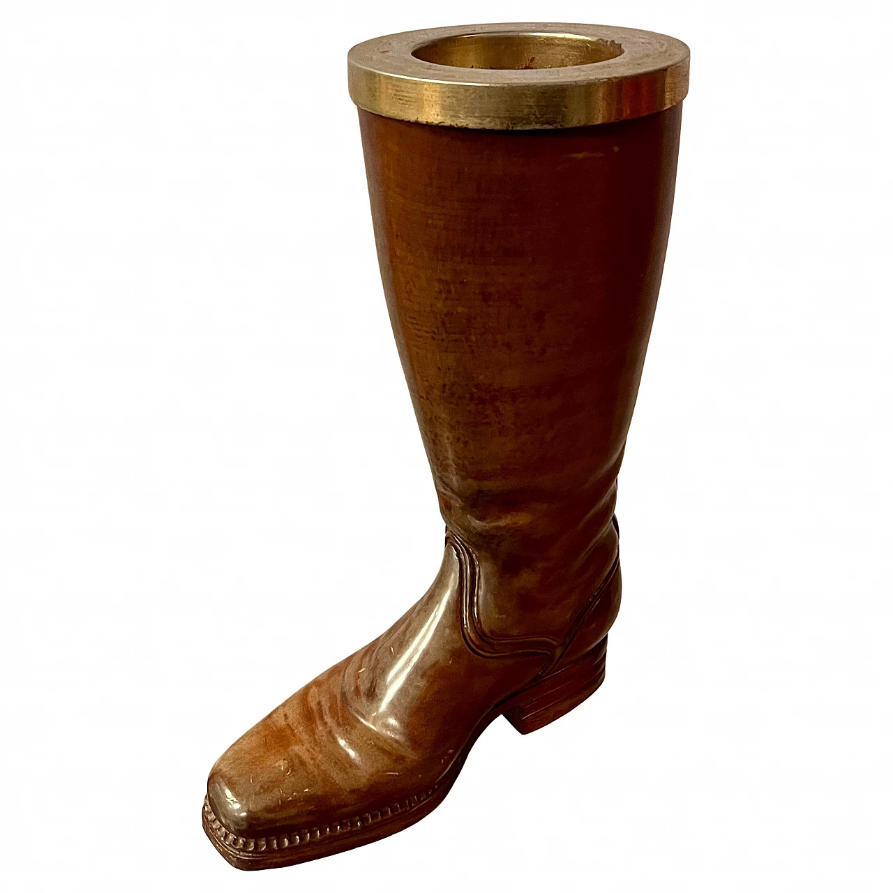 Solid wood and brass boot-shaped cane holder, 1940s 1