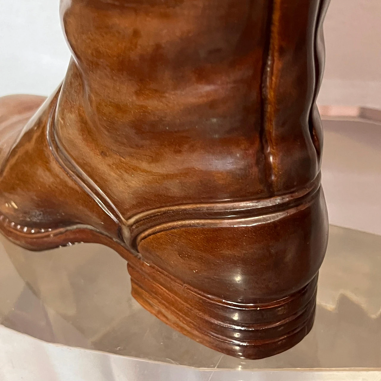 Solid wood and brass boot-shaped cane holder, 1940s 9