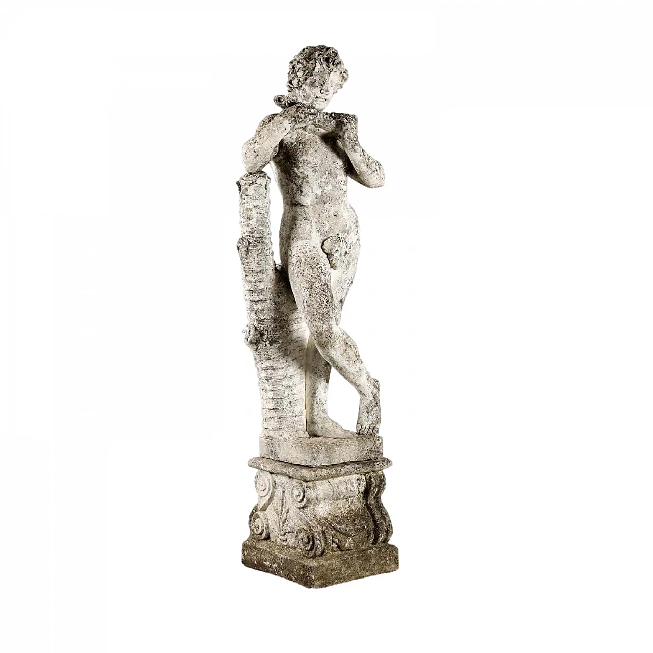 Flute player, garden grit statue 1