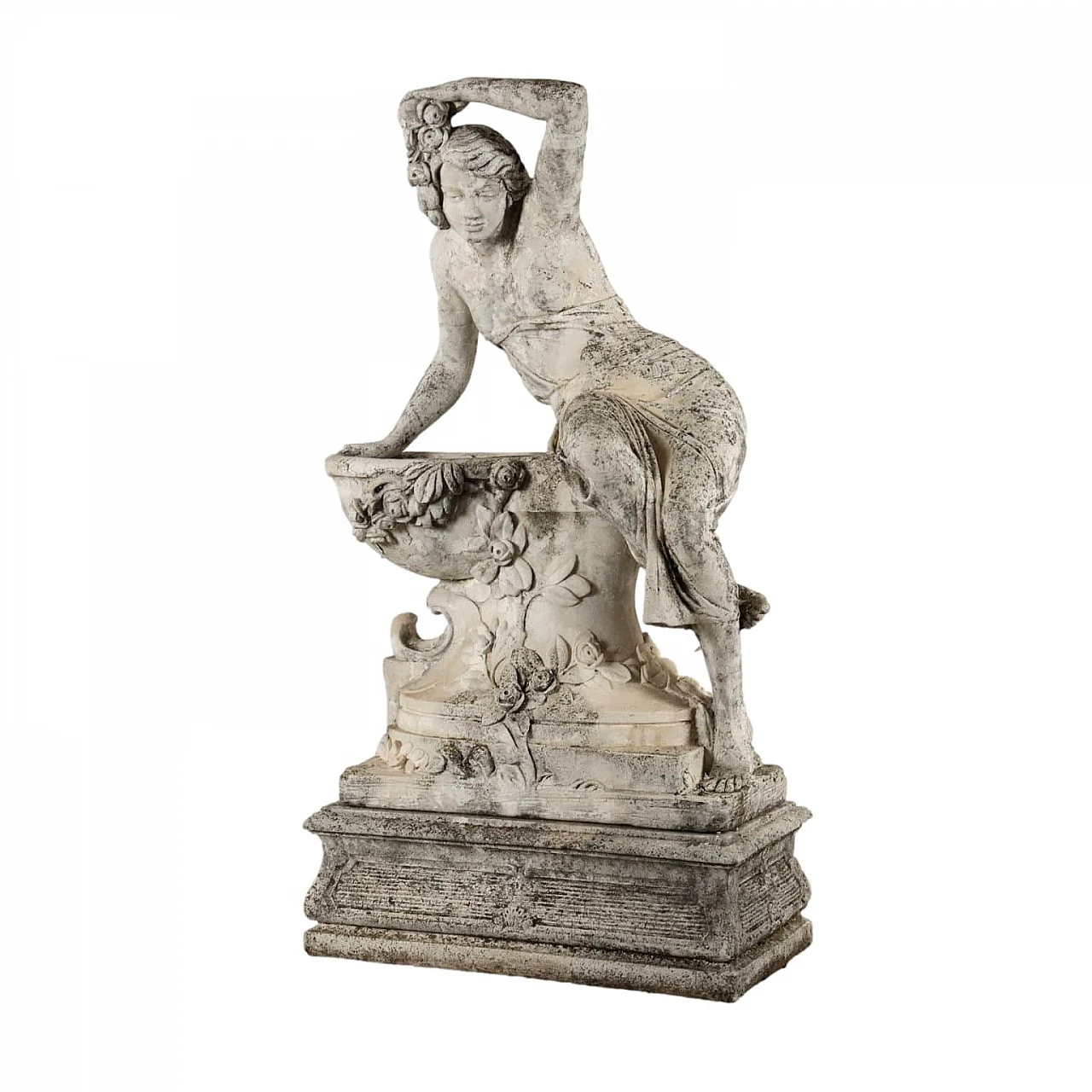 Allegory resting on fountain, grit garden statue 1