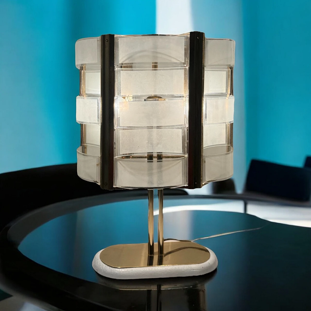 Brass and glass table lamp, 1970s 3