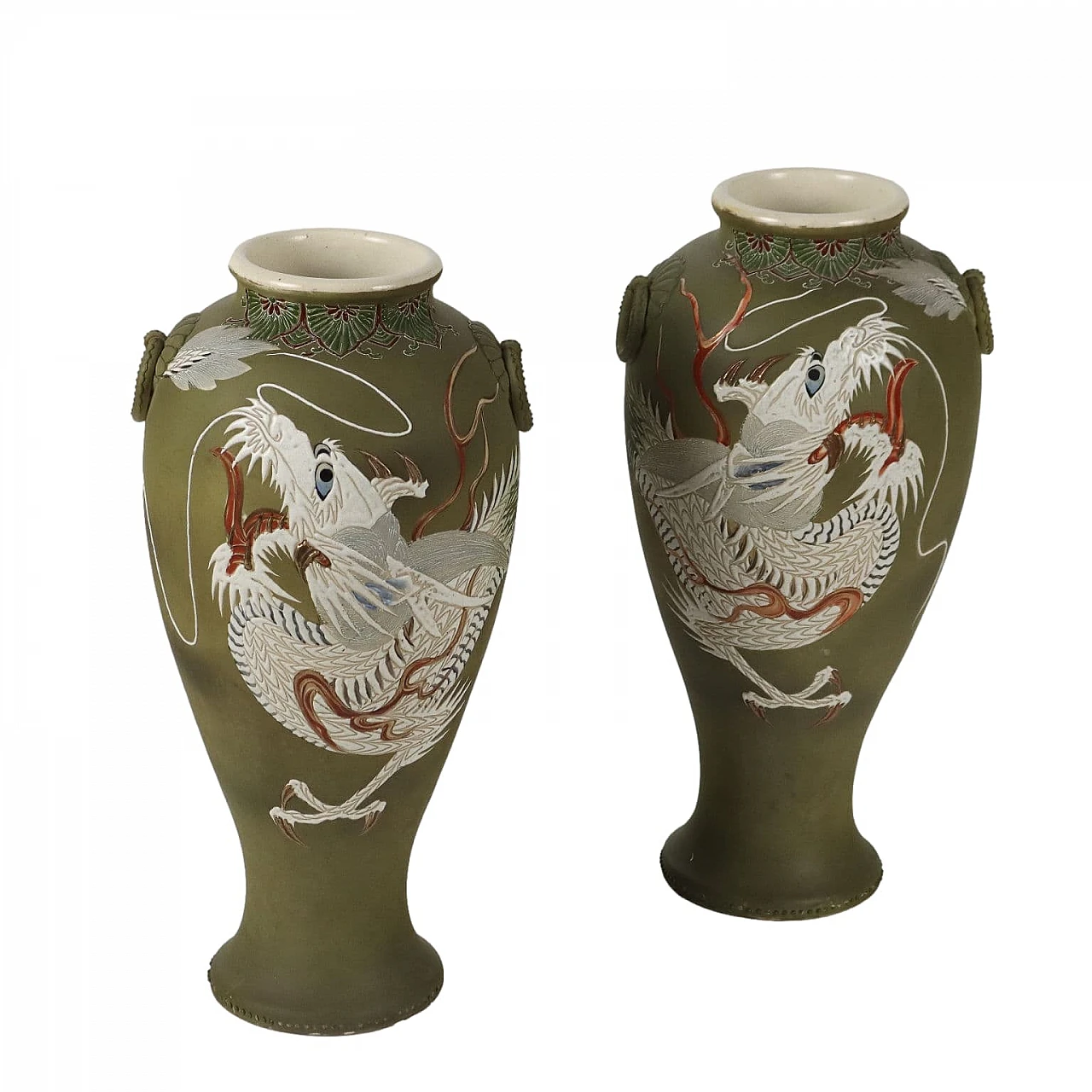 Coppia di Vasi in ceramica con decoro con dragoni 1