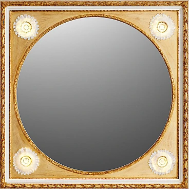 Wooden mirror with Capodimonte daisies by Giulio Tucci, 2000s