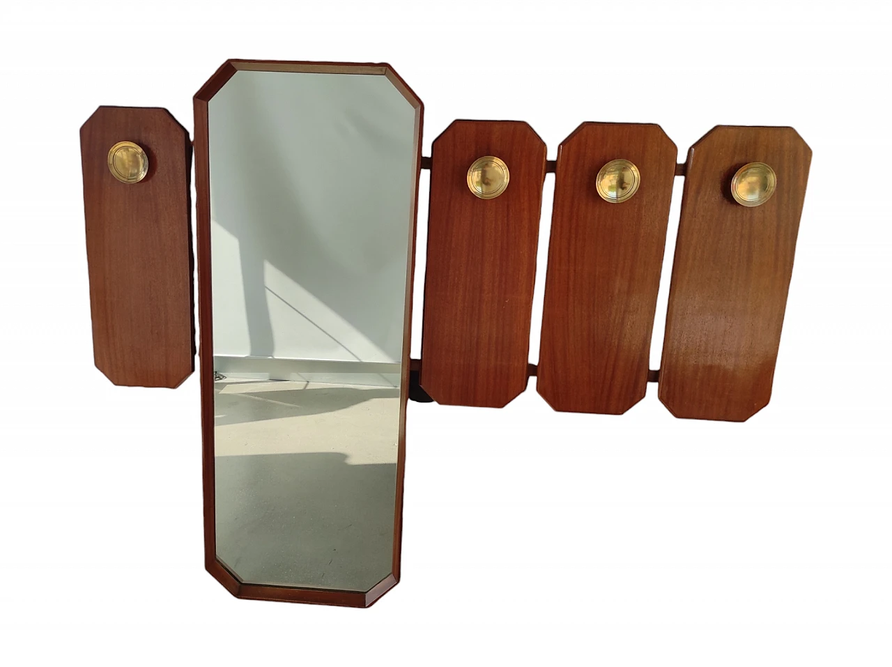 Wooden hall mirror with coat rack, 1960s 4