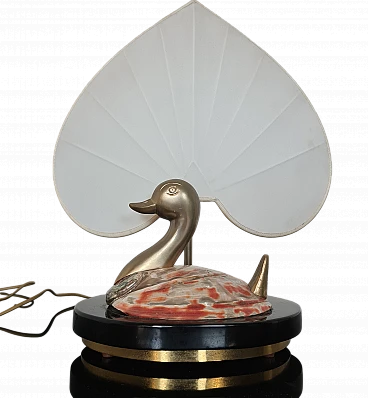 Table lamp in brass & fabric with duck by Antonio Pavia, 1980s