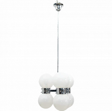 6-Lights chandelier in glass & steel by Nason for Mazzega, 1960s