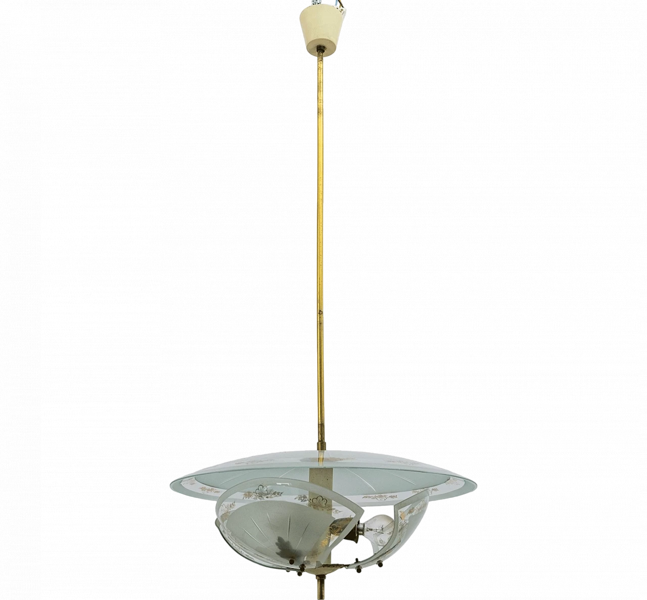 Chandelier in brass and glass with gold decors by Pietro Chiesa, 1940s 8