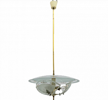 Chandelier in brass and glass with gold decors by Pietro Chiesa, 1940s