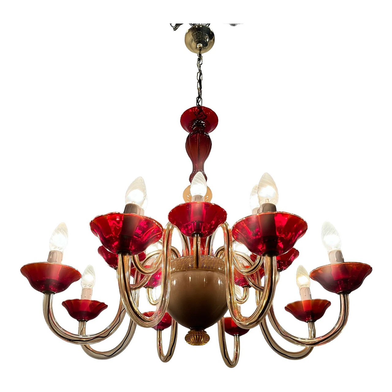 Venetian chandelier in ruby red Murano glass, 1980s 1